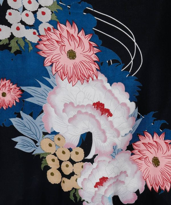 Japanese Floral Kimono Neck Dress by Kaya - Ametsuchi