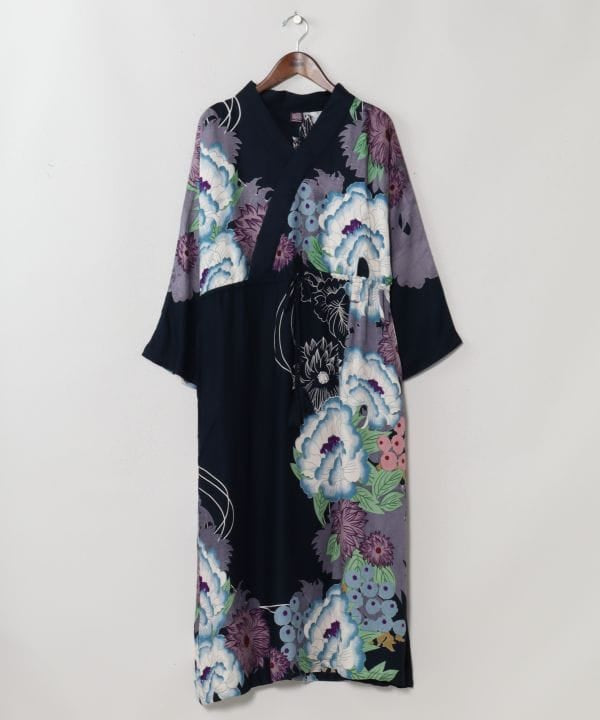 Japanese Floral Kimono Neck Dress by Kaya - Ametsuchi