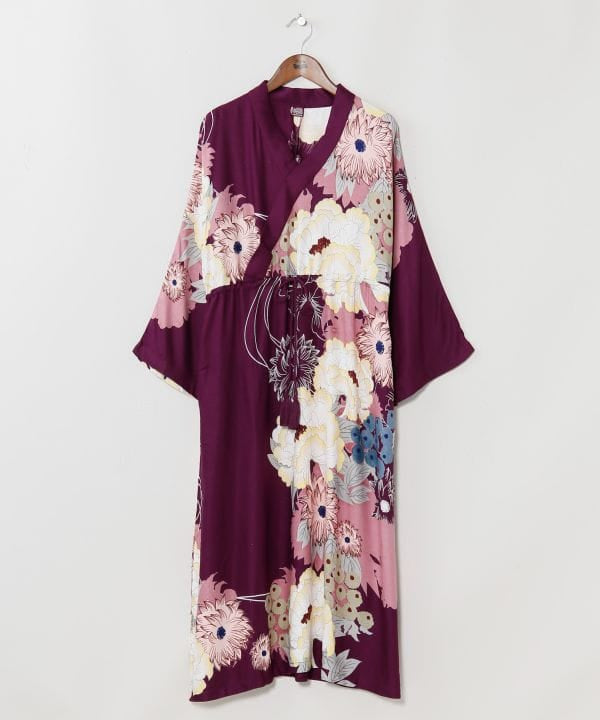 Japanese Floral Kimono Neck Dress by Kaya - Ametsuchi