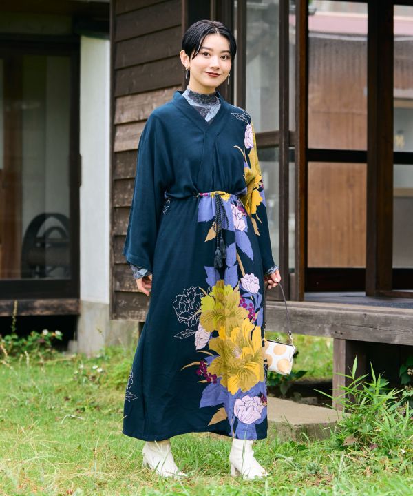 Japanese Floral Kimono Dress by Kaya - Ametsuchi