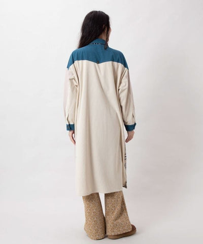 Corduroy Check Patchwork Shirt Dress by AMINA - Ametsuchi