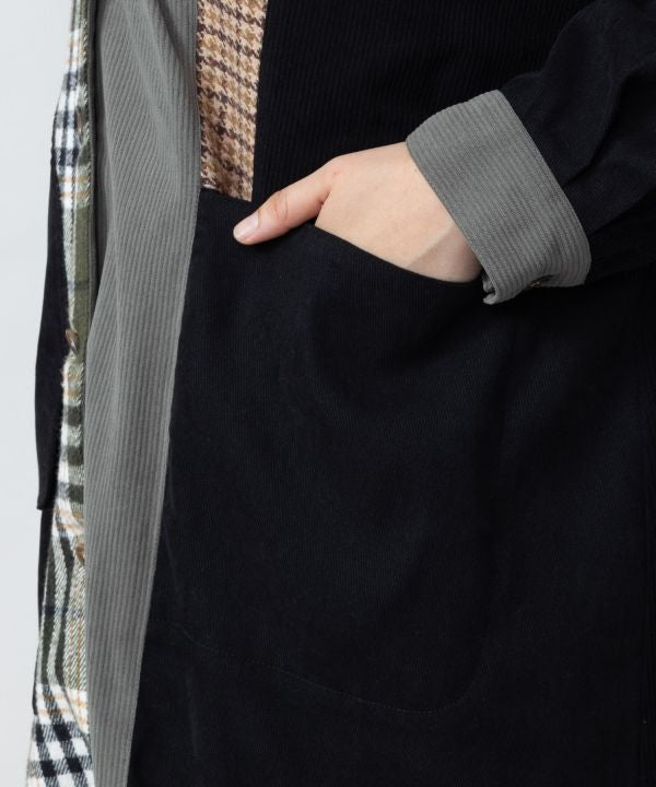Corduroy Check Patchwork Shirt Dress by AMINA - Ametsuchi