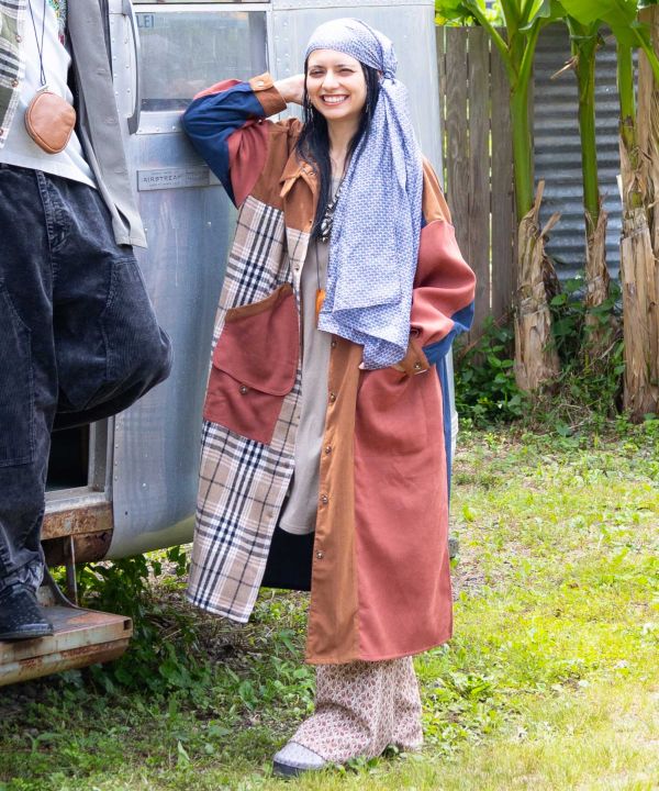 Corduroy Check Patchwork Shirt Dress by AMINA - Ametsuchi