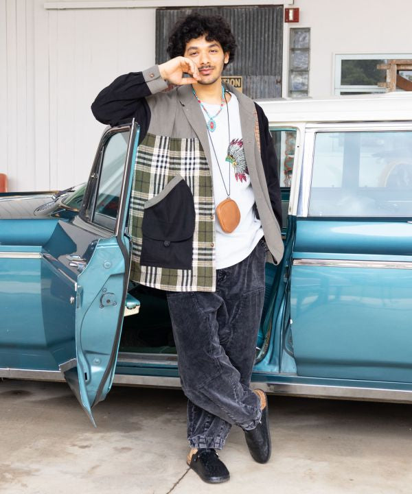 Corduroy Check Patchwork Shirt by AMINA - Ametsuchi