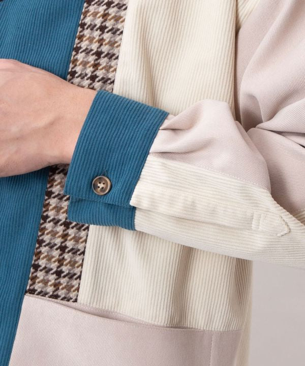 Corduroy Check Patchwork Shirt by AMINA - Ametsuchi