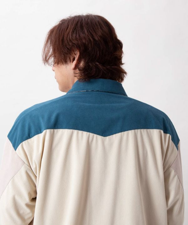 Corduroy Check Patchwork Shirt by AMINA - Ametsuchi