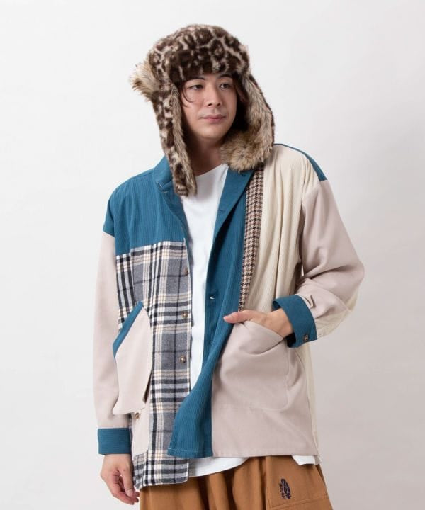Corduroy Check Patchwork Shirt by AMINA - Ametsuchi