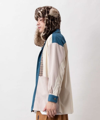Corduroy Check Patchwork Shirt by AMINA - Ametsuchi