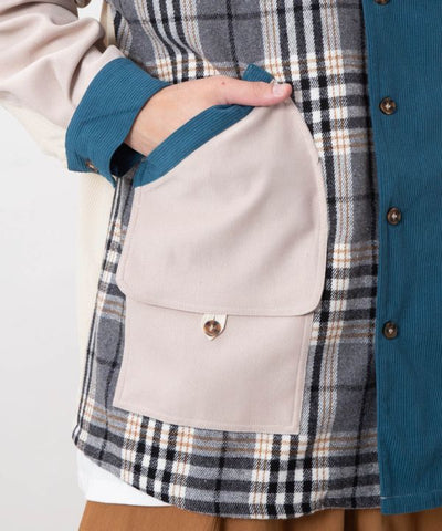 Corduroy Check Patchwork Shirt by AMINA - Ametsuchi