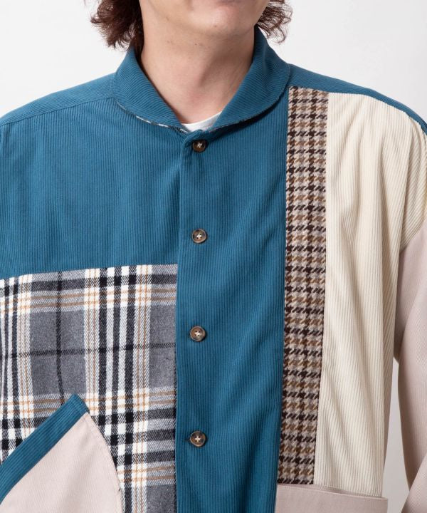 Corduroy Check Patchwork Shirt by AMINA - Ametsuchi