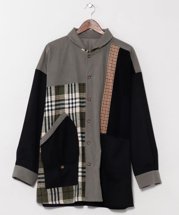 Corduroy Check Patchwork Shirt by AMINA - Ametsuchi