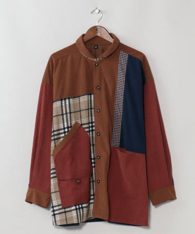 Corduroy Check Patchwork Shirt by AMINA - Ametsuchi