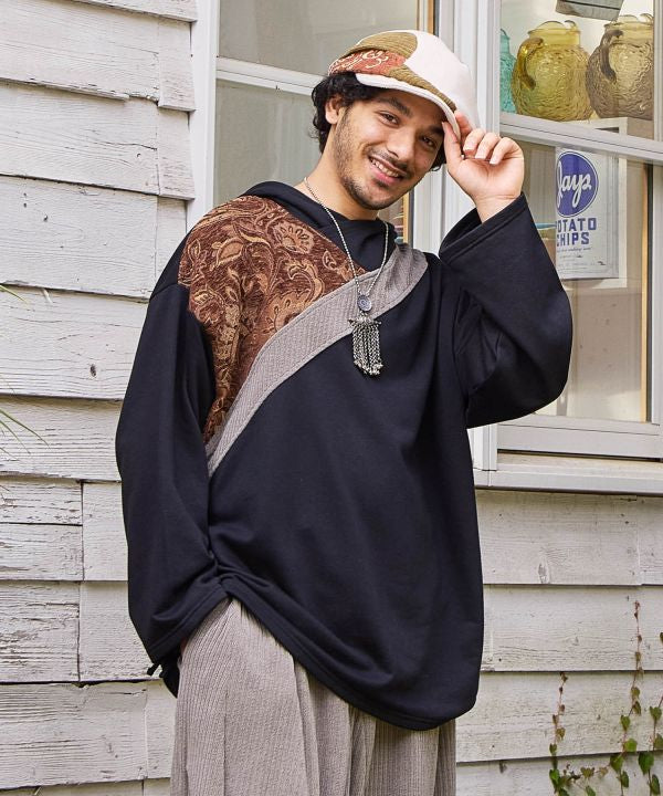Drawstring Hoodie Top - Mongolian Deel Style