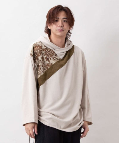 Drawstring Hoodie Top - Mongolian Deel Style