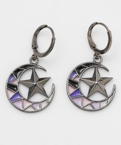 Moon and Star Stained Glass Earrings