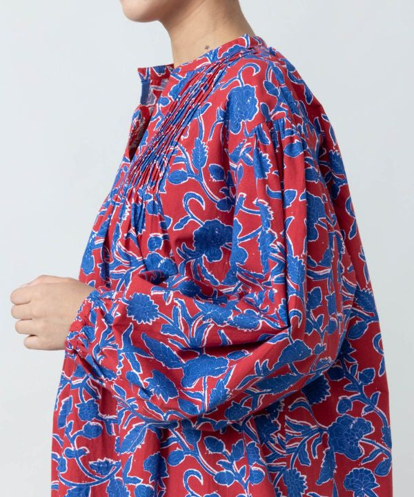 Indian Block Print Pattern Pintuck Top