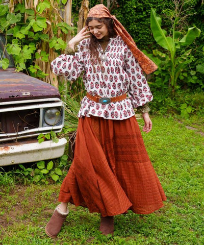 Indian Block Print Pattern Pintuck Top