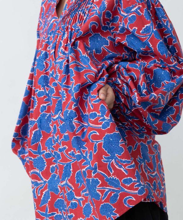 Indian Block Print Pattern Pintuck Top