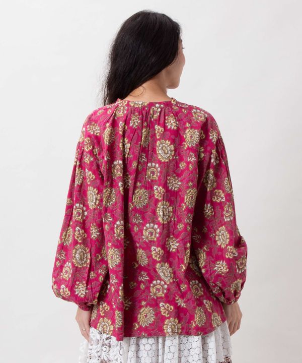 Indian Block Print Pattern Pintuck Top