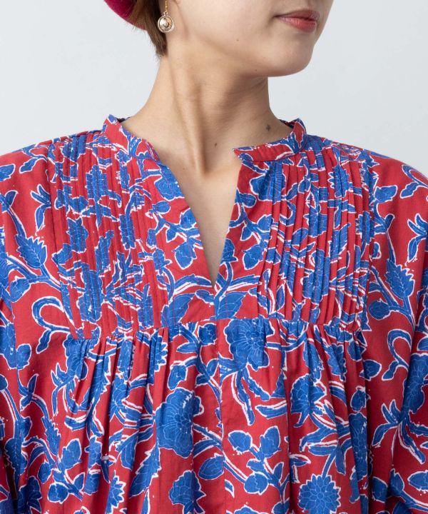 Indian Block Print Pattern Pintuck Top