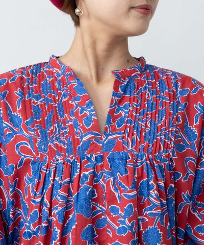 Indian Block Print Pattern Pintuck Top