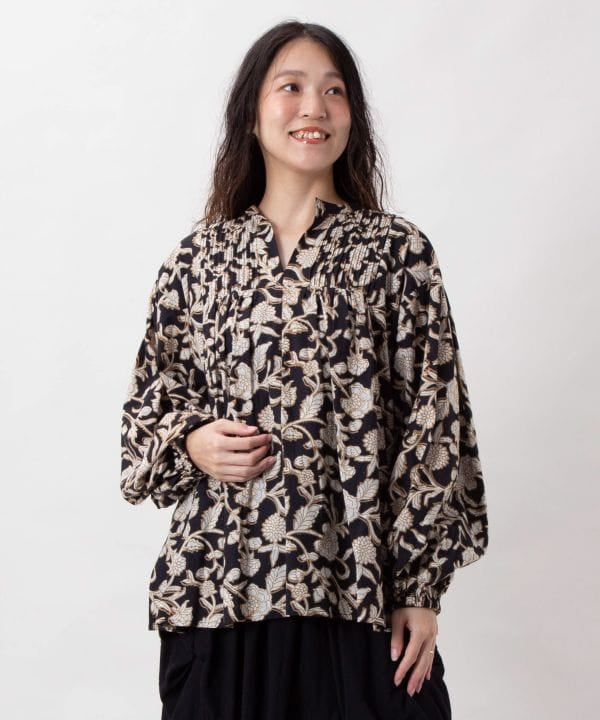 Indian Block Print Pattern Pintuck Top