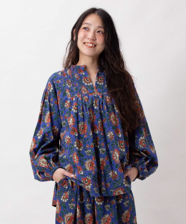 Indian Block Print Pattern Pintuck Top