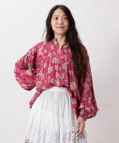 Indian Block Print Pattern Pintuck Top