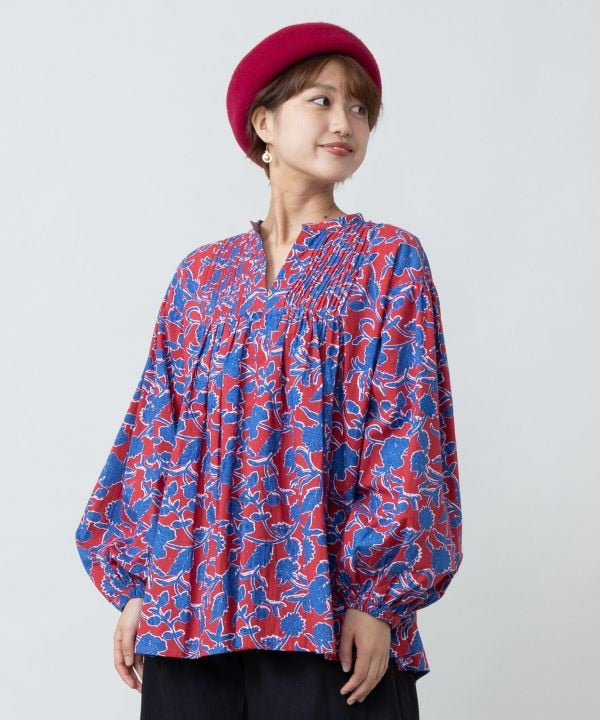 Indian Block Print Pattern Pintuck Top