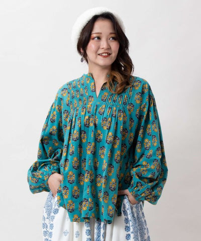 Indian Block Print Pattern Pintuck Top