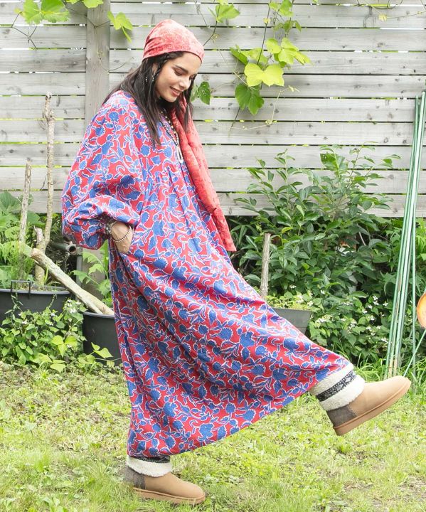 Indian Block Print Pattern Cotton Dress by AMINA - Ametsuchi