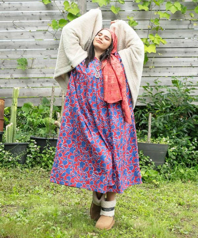 Indian Block Print Pattern Cotton Dress by AMINA - Ametsuchi