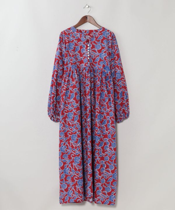 Indian Block Print Pattern Cotton Dress by AMINA - Ametsuchi