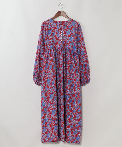 Indian Block Print Pattern Cotton Dress by AMINA - Ametsuchi