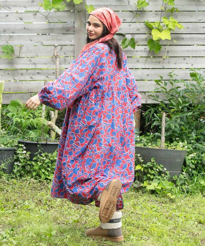 Indian Block Print Pattern Cotton Dress by AMINA - Ametsuchi