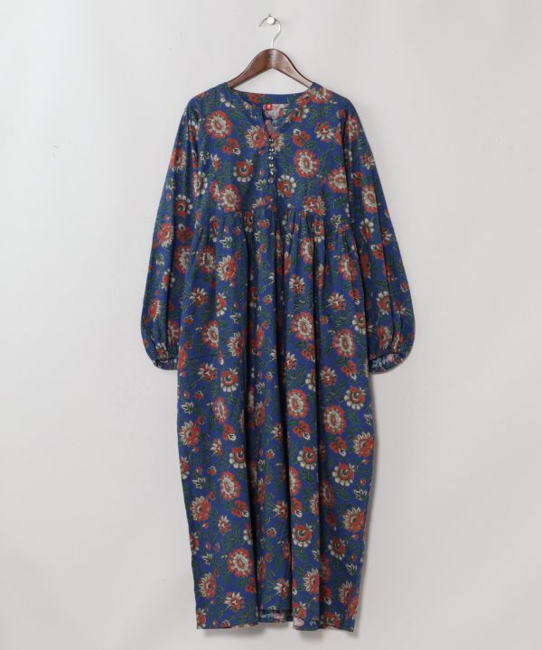 Indian Block Print Pattern Cotton Dress by AMINA - Ametsuchi