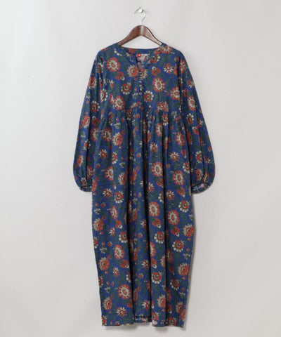 Indian Block Print Pattern Cotton Dress by AMINA - Ametsuchi
