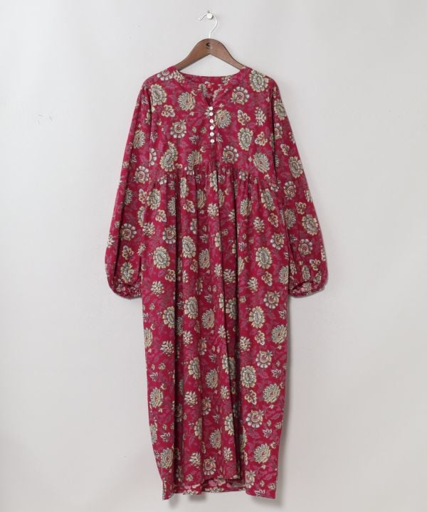 Indian Block Print Pattern Cotton Dress by AMINA - Ametsuchi