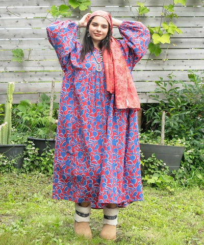 Indian Block Print Pattern Cotton Dress by AMINA - Ametsuchi