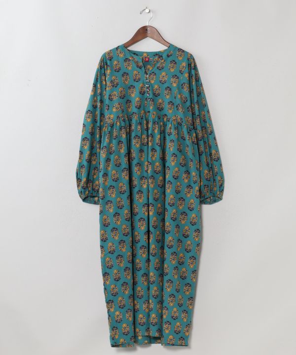 Indian Block Print Pattern Cotton Dress by AMINA - Ametsuchi