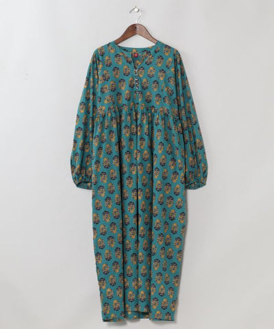 Indian Block Print Pattern Cotton Dress by AMINA - Ametsuchi