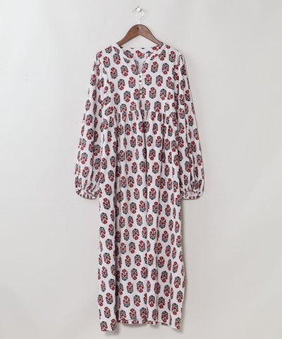 Indian Block Print Pattern Cotton Dress by AMINA - Ametsuchi