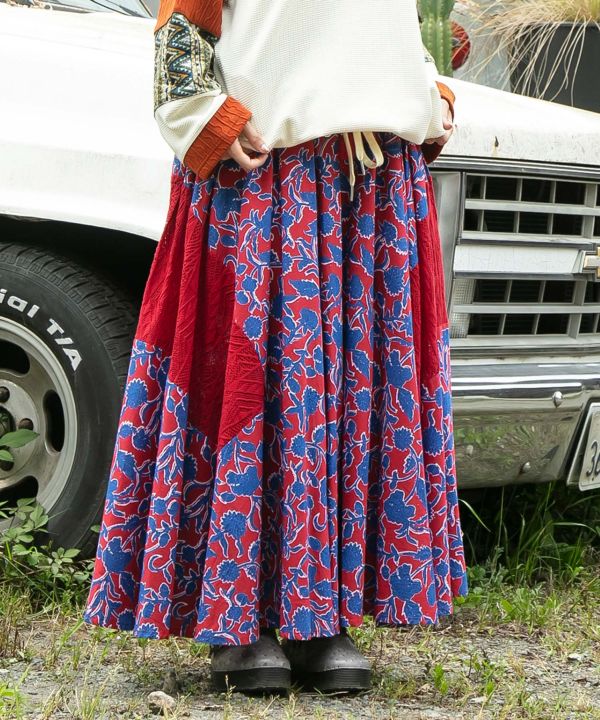 Indian Patchwork Cotton Skirt by AMINA - Ametsuchi