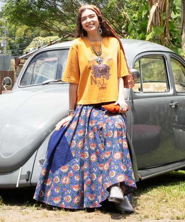 Indian Patchwork Cotton Skirt by AMINA - Ametsuchi