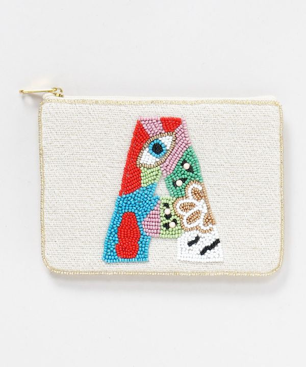 Initial Glass Bead Embroidered Pouch
