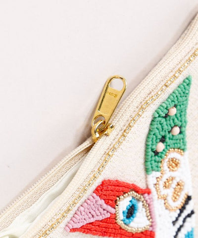Initial Glass Bead Embroidered Pouch by AMINA - Ametsuchi