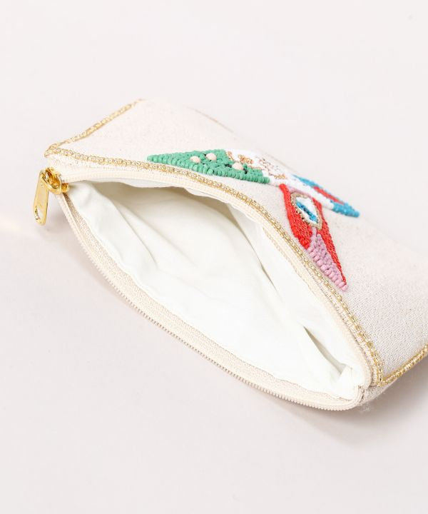 Initial Glass Bead Embroidered Pouch by AMINA - Ametsuchi