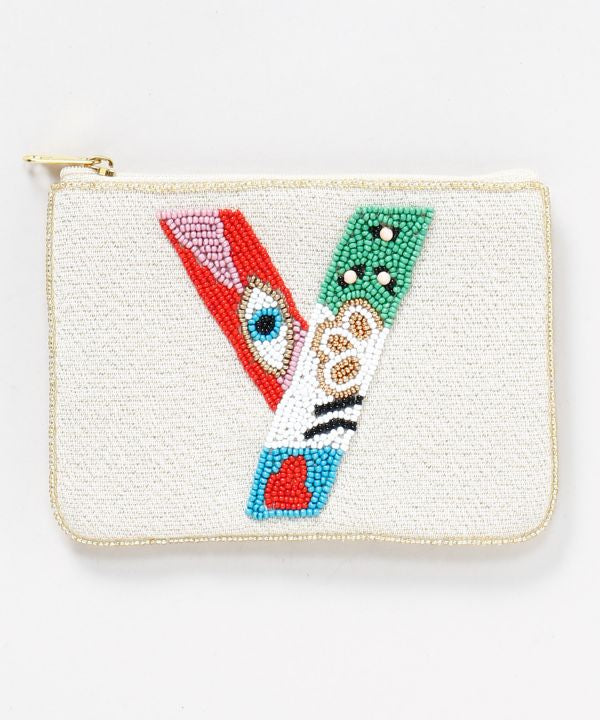 Initial Glass Bead Embroidered Pouch