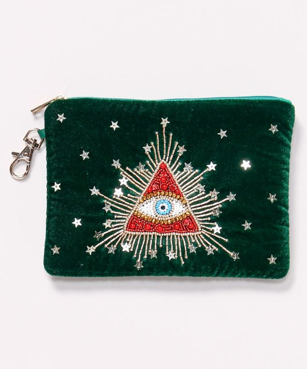 Star Eye Glass Bead Embroidered Pouch
