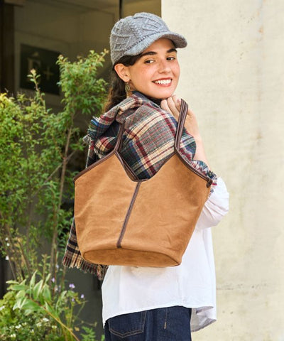 Faux Suede Tote Bag with Pouch by 欧州航路 - Ametsuchi